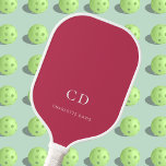 Magenta white monogram initials name pickleball paddle<br><div class="desc">A magenta,  burgundy colored background.  Personalize and add your monogram initials,  letters and full name. White letters.</div>
