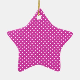 Magenta, White Polka Dots Ceramic Ornament