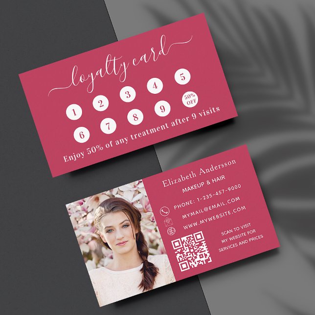 Magenta white QR code photo business loyalty card (Creator Uploaded)