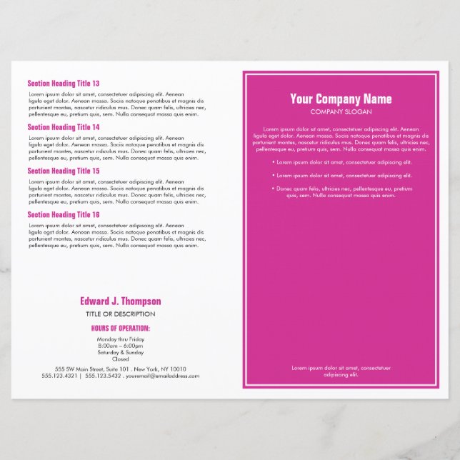 Magenta White Simple Border Brochure (Front)