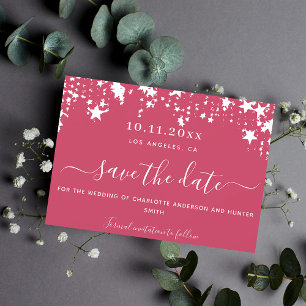 Magenta white stars wedding save the date