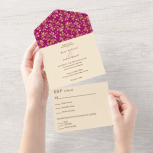 Magenta Winter Night Wedding All In One Invitation