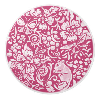 Magenta Woodland Mouse Insect Forest Nature Ceramic Knob