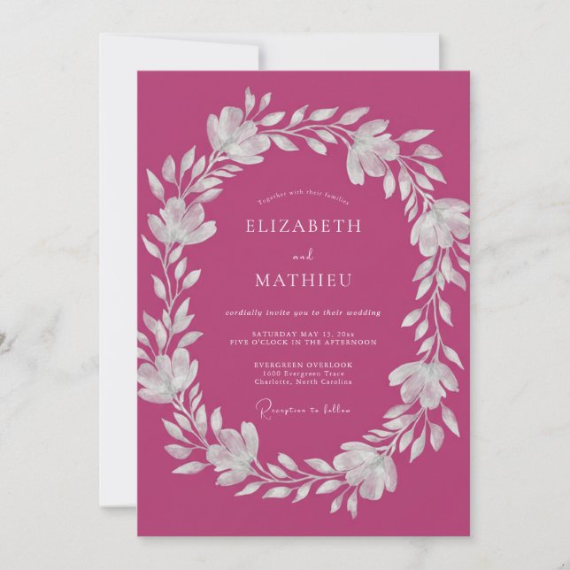 Magenta Wreath Wedding Invitation (Front)