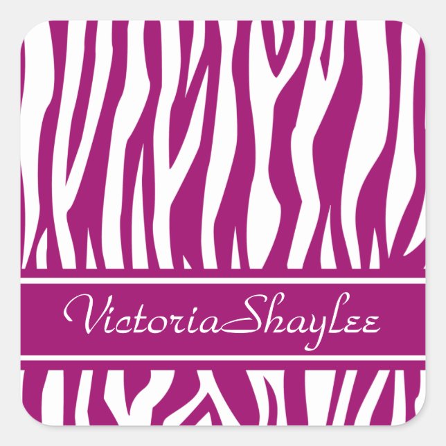 Magenta Zebra Print with custom text Square Sticker (Front)