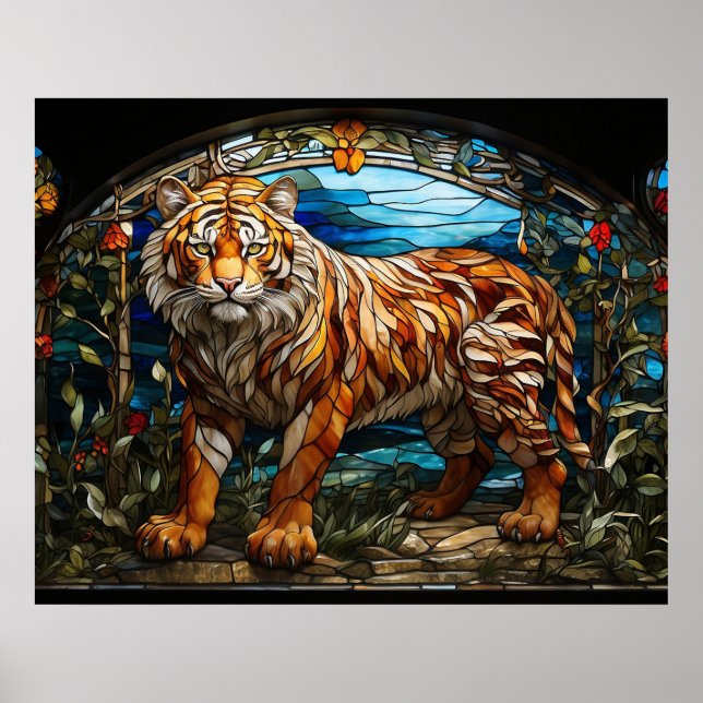 *~*  Magestic Bold TIGER 5:4 AP68 Stained Glass  Poster (Front)