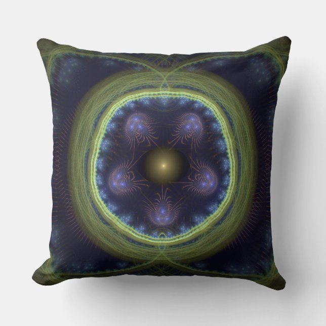 Magestic fractal green blue mystical pattern throw pillow (Front)