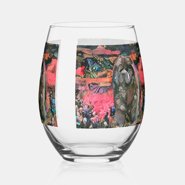 MAGGIE black chow Stemless Wine Glass (Back)