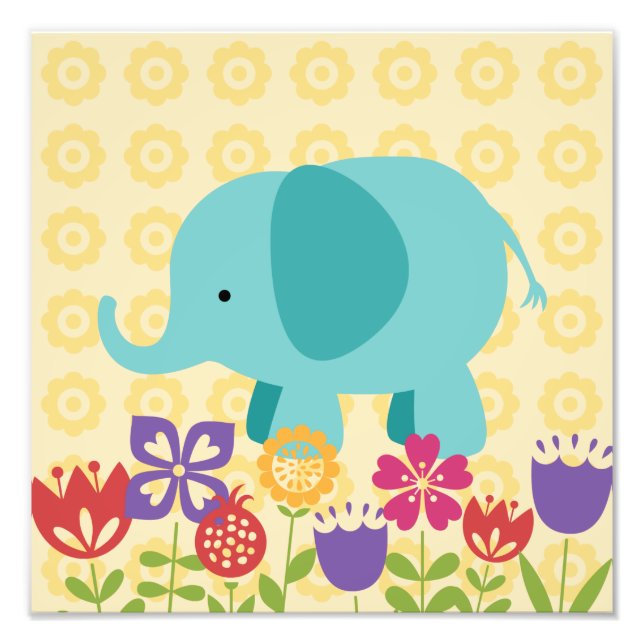 Maggie's Menagerie Nursery Prints: Teal Elephant Photo Print (Front)