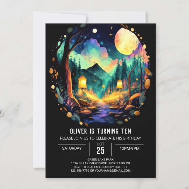 Magic Adventure Awaits Woods Birthday Invitation (Front)