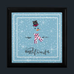 Magic and Wonder Christmas Snowman Blue ID440 Gift Box<br><div class="desc">Beautiful keepsake box for Christmas featuring a stylized snowman framed in white on a cadet blue background scattered with snowflakes and stars. Elegant typography of 'Magic and Wonder' completes the design. Add your name to personalize if preferred. Search ID440 to see other coordinating products and additional colour options for this...</div>