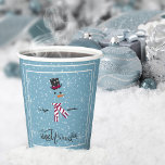 Magic and Wonder Christmas Snowman Blue ID440 Paper Cups<br><div class="desc">Beautiful Christmas paper cup design featuring a stylized snowman framed in white on a cadet blue background scattered with snowflakes and stars. Elegant trendy typography of 'Magic and Wonder' completes the design. Add your name to personalize if preferred. Search ID440 to see other coordinating products and additional color options for...</div>