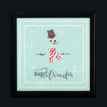 Magic and Wonder Christmas Snowman Mint ID440 Gift Box<br><div class="desc">Beautiful keepsake box for Christmas featuring a stylized snowman framed in white on a mint green background scattered with snowflakes and stars. Elegant typography of 'Magic and Wonder' completes the design. Add your name to personalize if preferred. Search ID440 to see other coordinating products and additional colour options for this...</div>