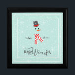 Magic and Wonder Christmas Snowman Mint ID440 Gift Box<br><div class="desc">Beautiful keepsake box for Christmas featuring a stylized snowman framed in white on a mint green background scattered with snowflakes and stars. Elegant typography of 'Magic and Wonder' completes the design. Add your name to personalize if preferred. Search ID440 to see other coordinating products and additional colour options for this...</div>