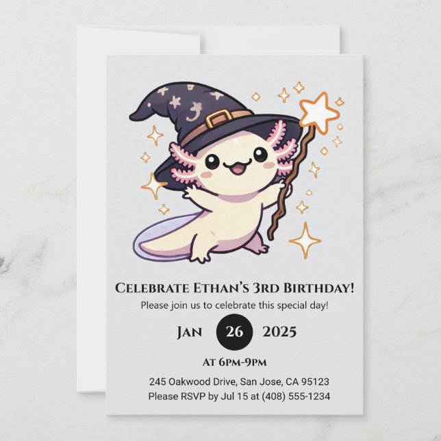 Magic Axolotl Wizard Birthday Invitation (Front)