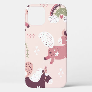 Magic background with little unicorns and rainbows iPhone 12 case