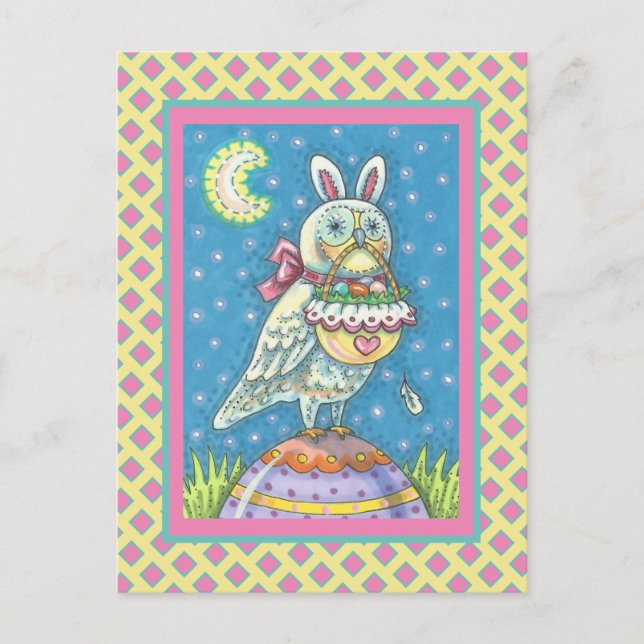 MAGIC BARN OWL & EASTER BASKET, HOLIDAY POSTCARD (Front)