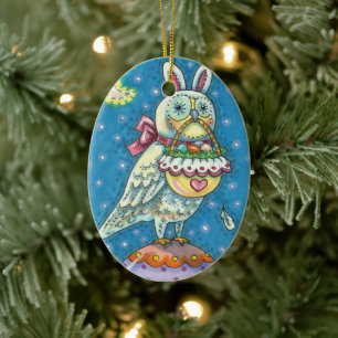 MAGIC BARN OWL, EASTER EGG BASKET, BIRD Dated 2021 Ceramic Ornament