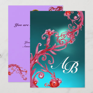 MAGIC BERRIES 3,MONOGRAM Aquamarine blue Invitation