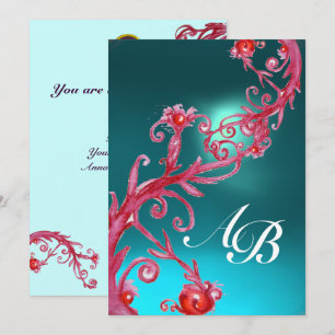 MAGIC BERRIES 3,MONOGRAM aquamarine red blue Invitation