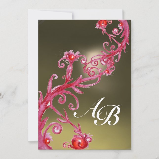 MAGIC BERRIES 3,MONOGRAM red agate Invitation (Front)
