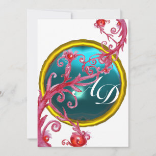 MAGIC BERRIES 4,MONOGRAM blue aquamarine Invitation