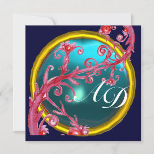 MAGIC BERRIES 4,MONOGRAM blue black purple white Invitation