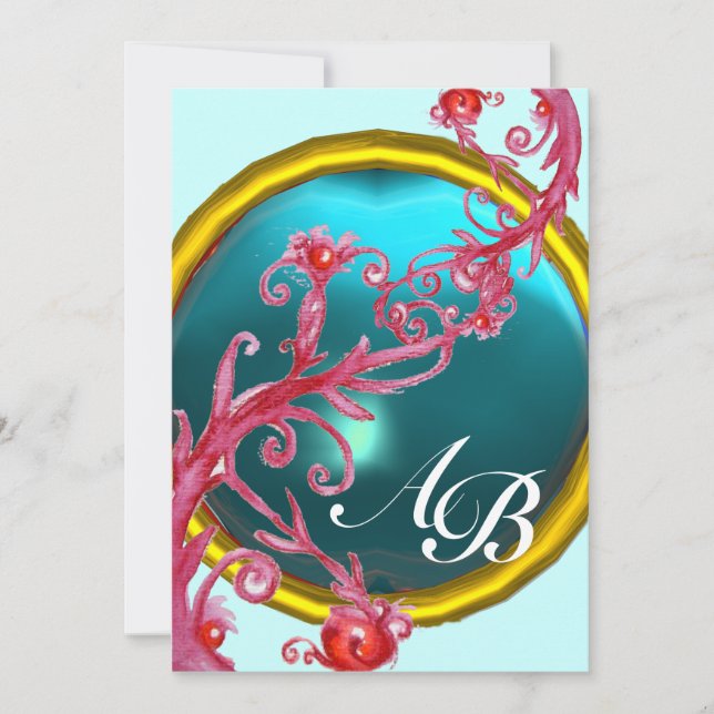 MAGIC BERRIES 4,MONOGRAM red agate Invitation (Front)