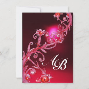 MAGIC BERRIES 4,MONOGRAM red burgundy Invitation
