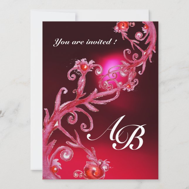 MAGIC BERRIES 4,MONOGRAM red burgundy Invitation (Front)