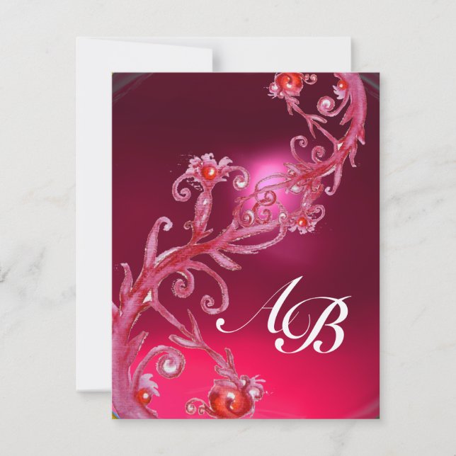 MAGIC BERRIES 4,MONOGRAM red ruby gold Invitation (Front)