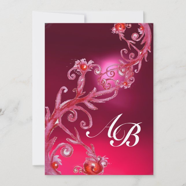 MAGIC BERRIES 4,MONOGRAM red ruby gold Invitation (Front)