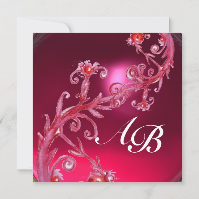 MAGIC BERRIES 4,MONOGRAM red ruby silver Invitation (Front)