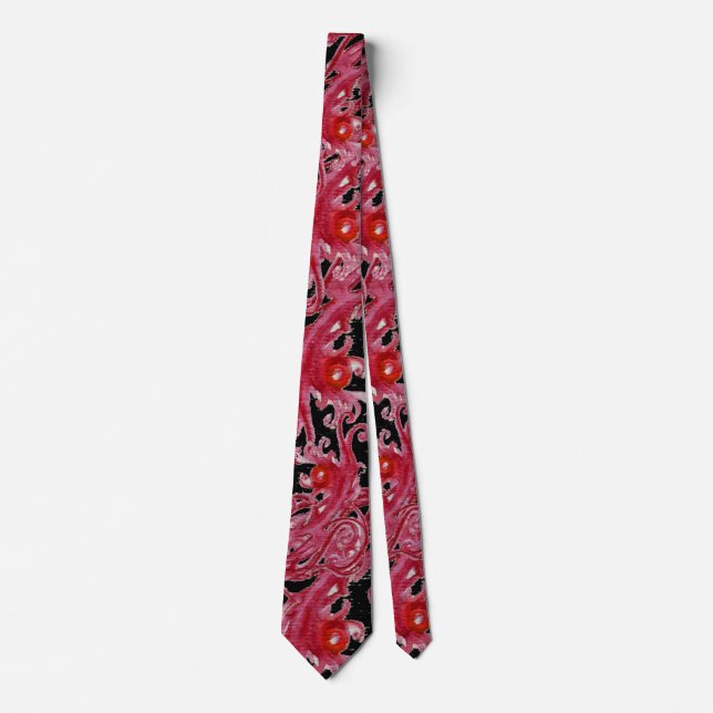 MAGIC BERRIES Fantasy Black Red Pink Floral Swirls Tie (Front)