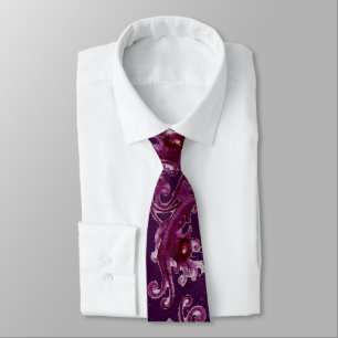 MAGIC BERRIES Fantasy Red Purple Floral Swirls Tie