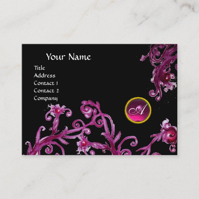 MAGIC BERRIES MONOGRAM black gem pink Business Card (Front)