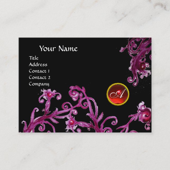 MAGIC BERRIES MONOGRAM black gem red Business Card (Front)