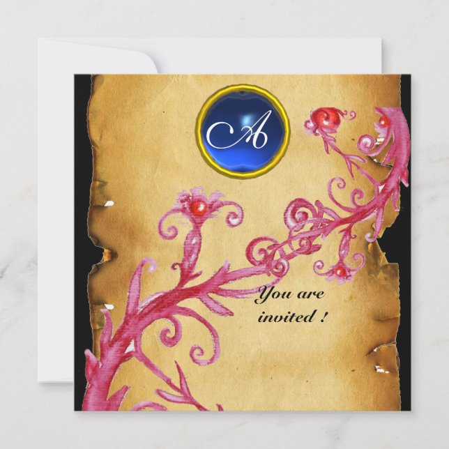 MAGIC BERRIES  MONOGRAM,  blue Invitation (Front)
