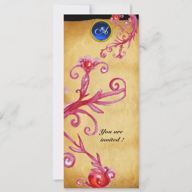 MAGIC BERRIES  MONOGRAM,  blue Invitation (Front)