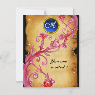 MAGIC BERRIES MONOGRAM, blue Invitation