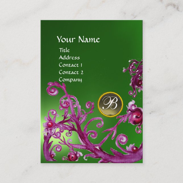MAGIC BERRIES MONOGRAM GEM emerald green grey Business Card (Front)