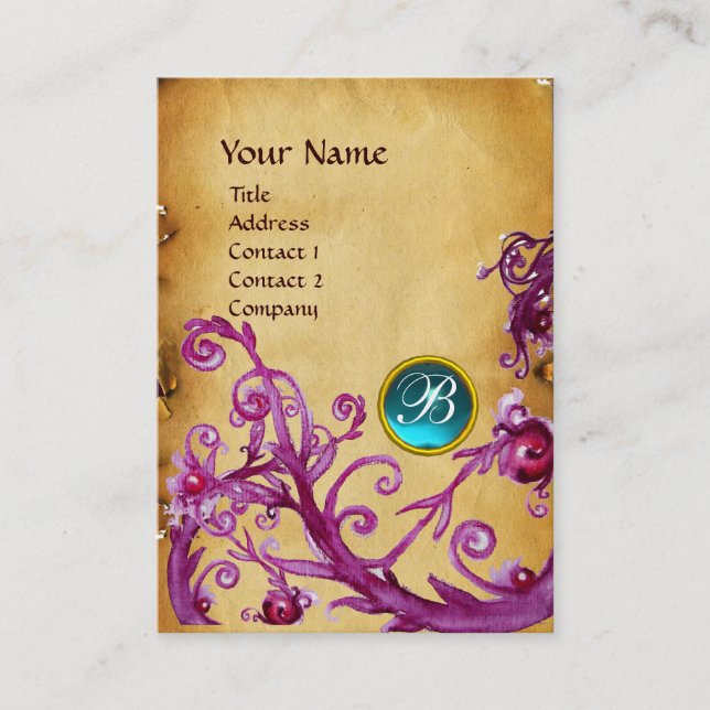 MAGIC BERRIES MONOGRAM GEM parchment light blue Business Card (Front)
