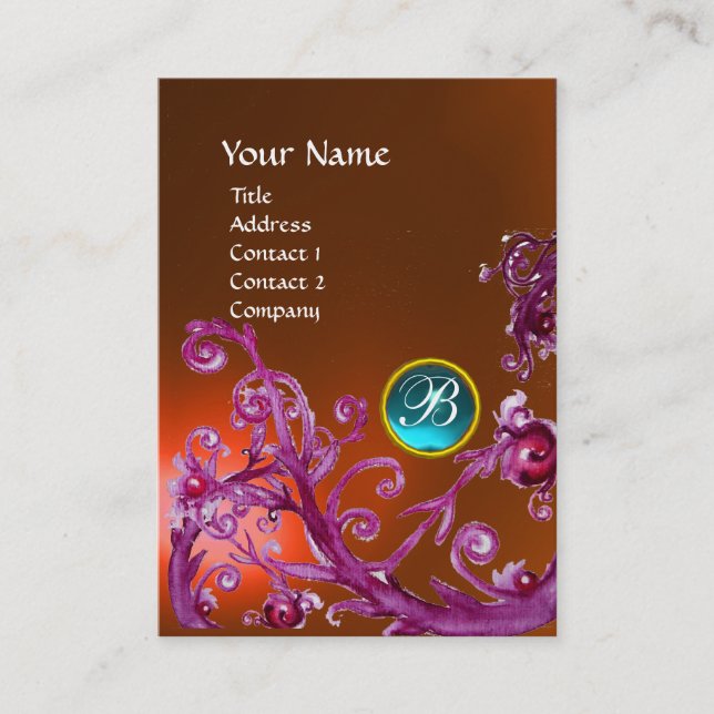 MAGIC BERRIES MONOGRAM GEM topaz  orange blue Business Card (Front)