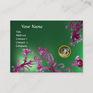 MAGIC BERRIES MONOGRAM, Grey Agate jade green Business Card
