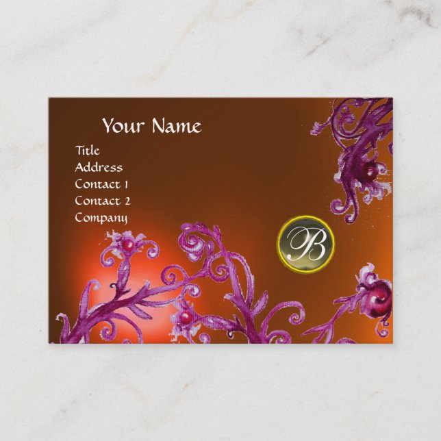 MAGIC BERRIES MONOGRAM, Grey Agate topaz orange Business Card (Front)