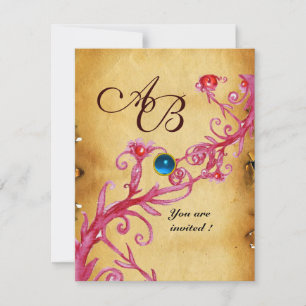 MAGIC BERRIES MONOGRAM Parchment Blue Sapphire Invitation