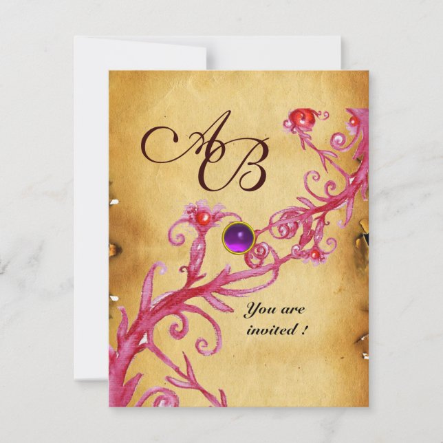 MAGIC BERRIES  MONOGRAM  Parchment Purple Amethyst Invitation (Front)