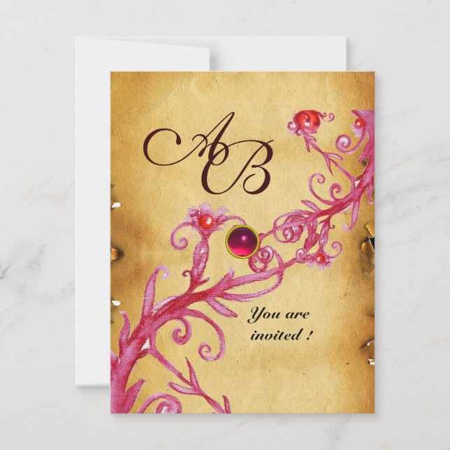 MAGIC BERRIES  MONOGRAM  Parchment Red Ruby Invitation (Front)