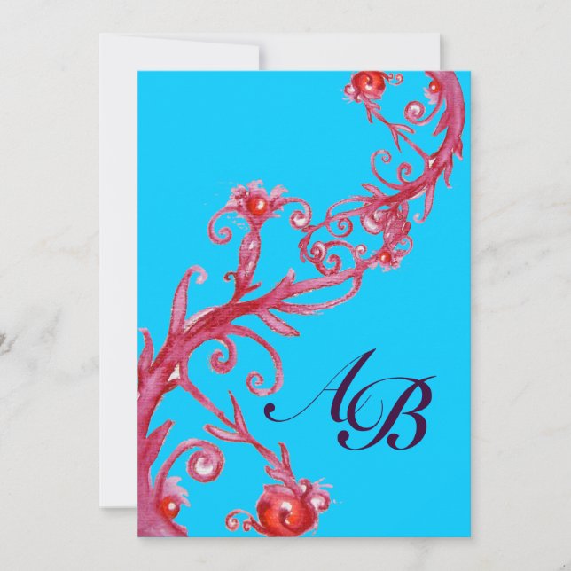 MAGIC BERRIES,MONOGRAM red blu Invitation (Front)