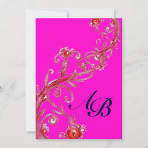 MAGIC BERRIES,MONOGRAM red purple fuchsia black Invitation